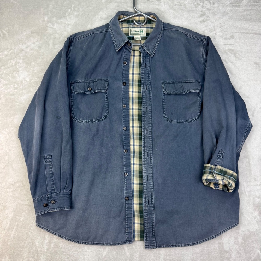 Vtg 90 LL Bean Flannel Lined Hurricane Jacket Mens XL Blue Patina Canvas Shacket